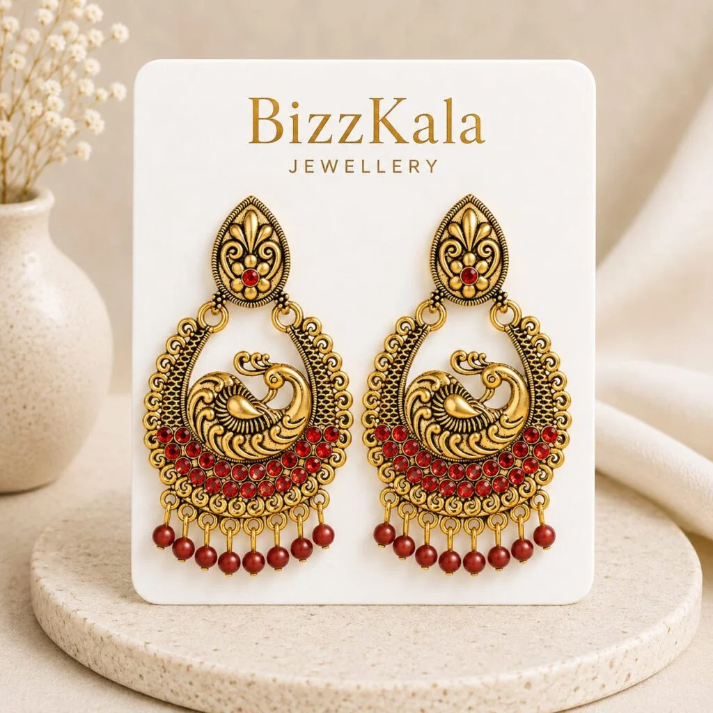 Red Peacock Antique Jhumka for Women