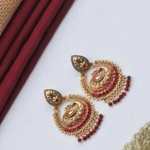 Red Peacock Antique Jhumka for Women - Image 3