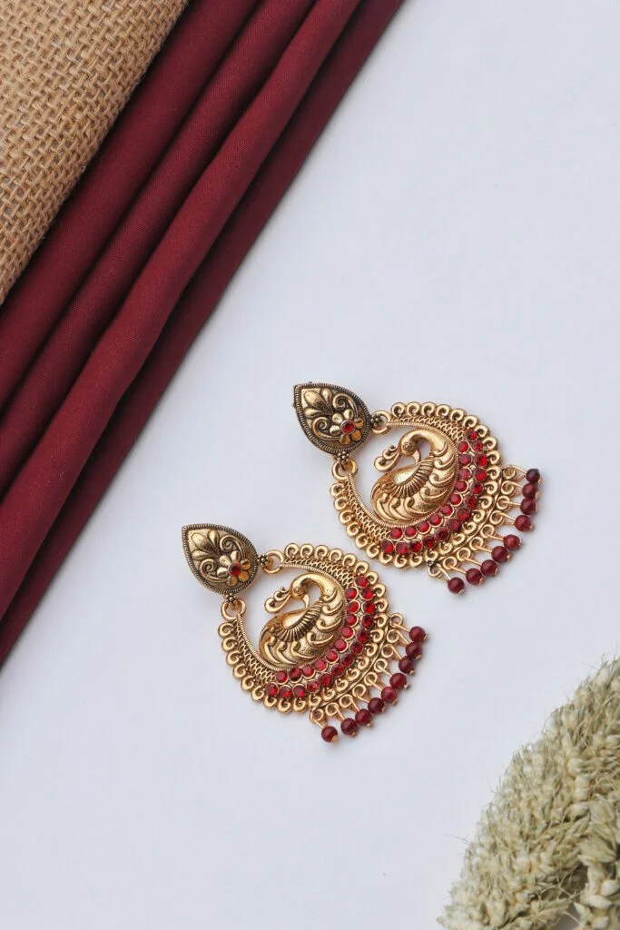 Red Peacock Antique Jhumka for Women