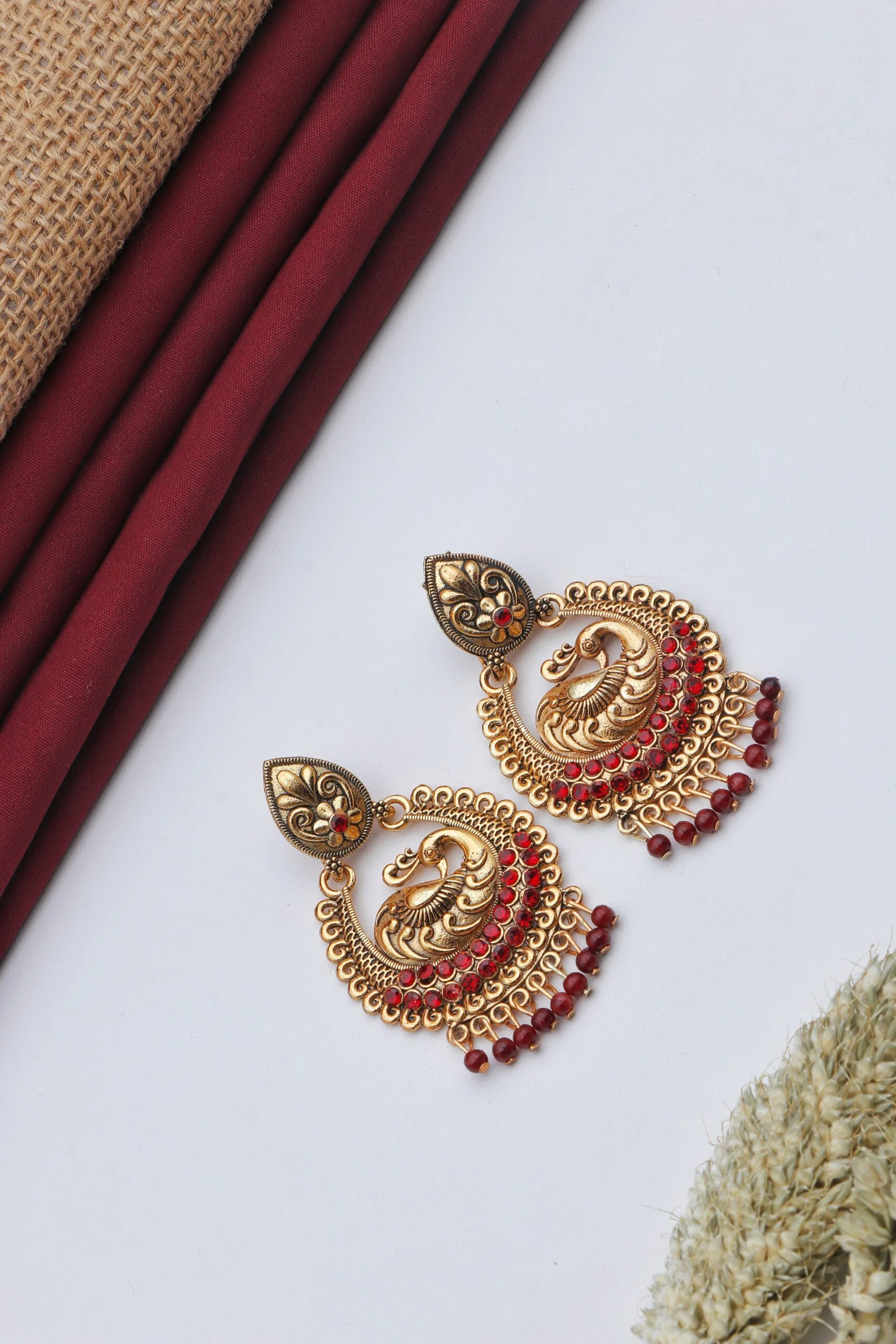 Red Peacock Antique Jhumka for Women - Image 3