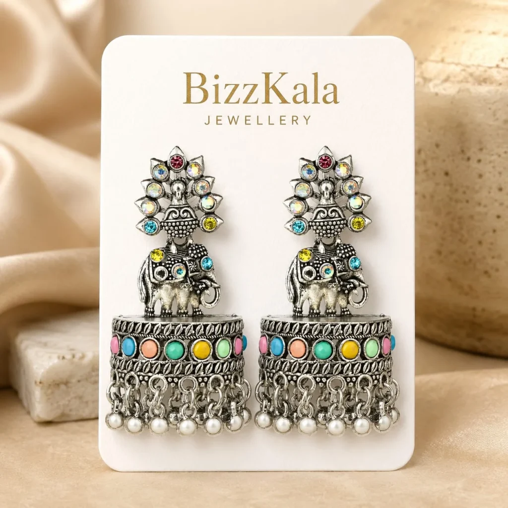 Silver Elephant Multicolor Jhumka for Women