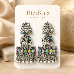 Silver Elephant Multicolor Jhumka for Women - Image 1