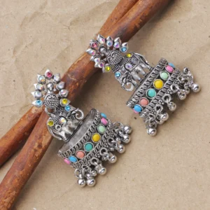 Silver Elephant Multicolor Jhumka for Women - Image 3