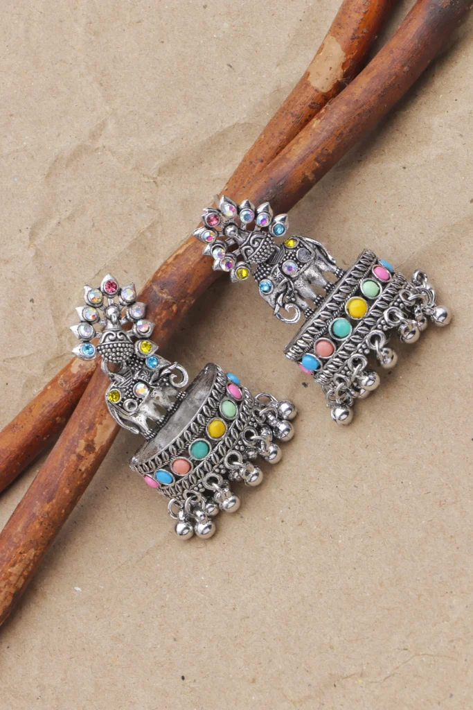 Silver Elephant Multicolor Jhumka for Women