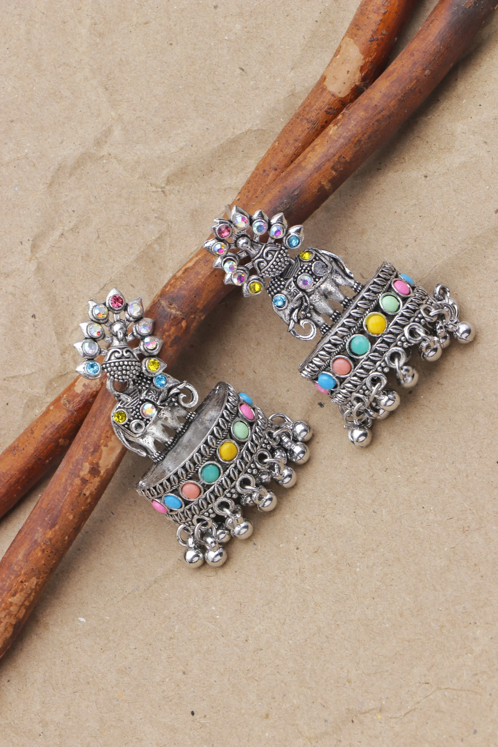 Silver Elephant Multicolor Jhumka for Women - Image 3