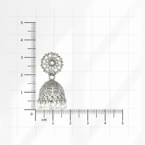 Silver Floral Pearl Jhumka for Women - Image 4