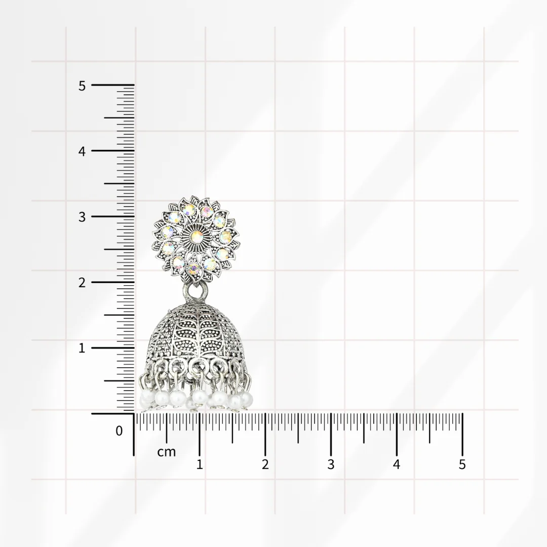 Silver Floral Pearl Jhumka for Women - Image 4