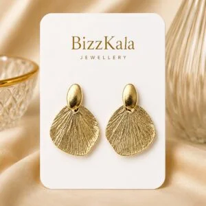 Textured Gold Fan Drop Earrings for Women - Image 1