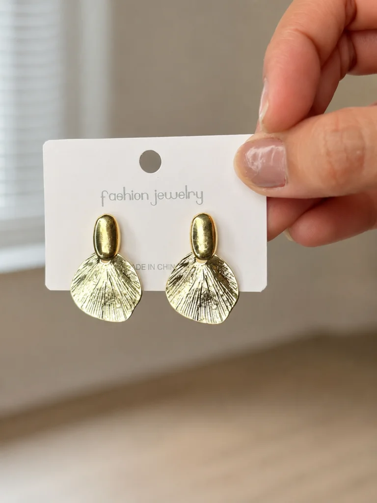Textured Gold Fan Drop Earrings for Women