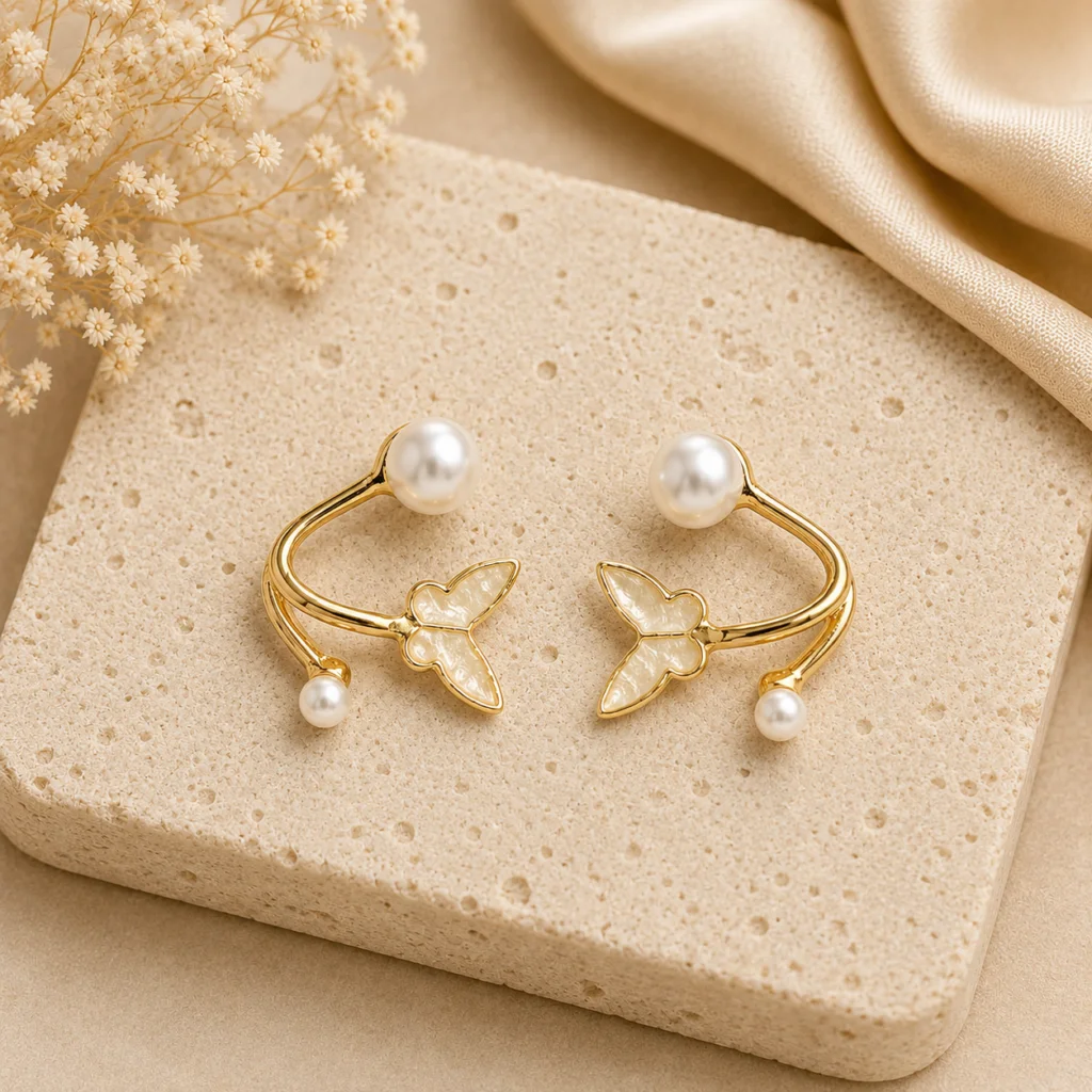 White Butterfly Pearl Earrings for Women