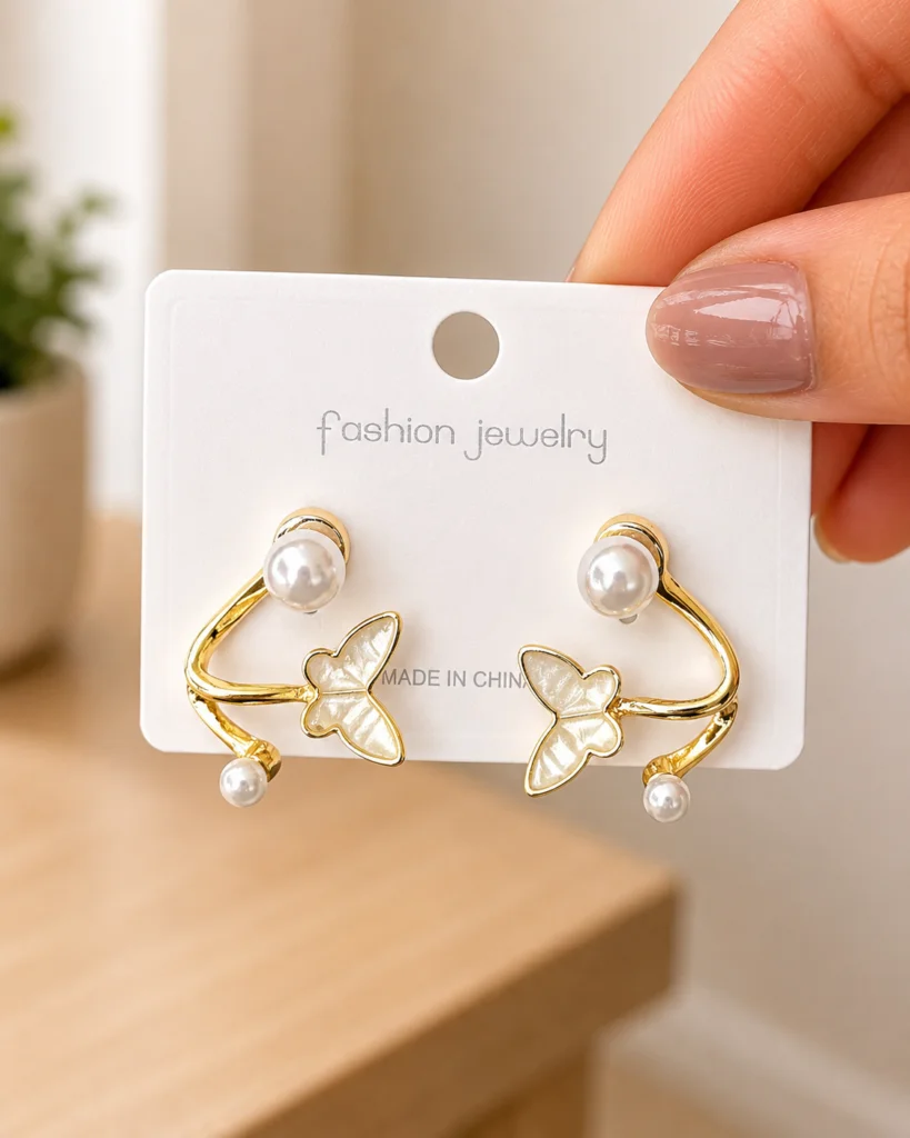 White Butterfly Pearl Earrings for Women