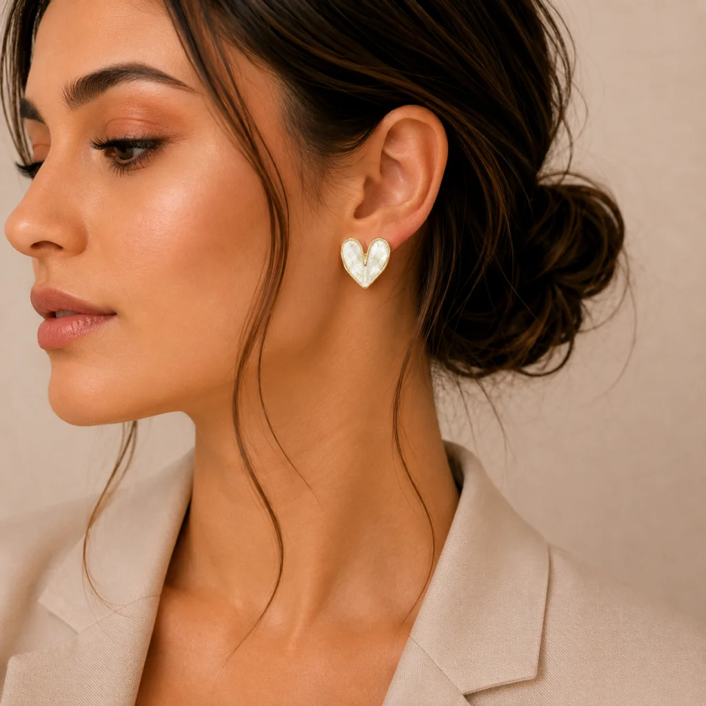 White Heart Stud Earrings for Women