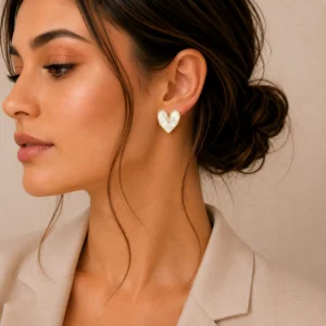 White Heart Stud Earrings for Women - Image 2