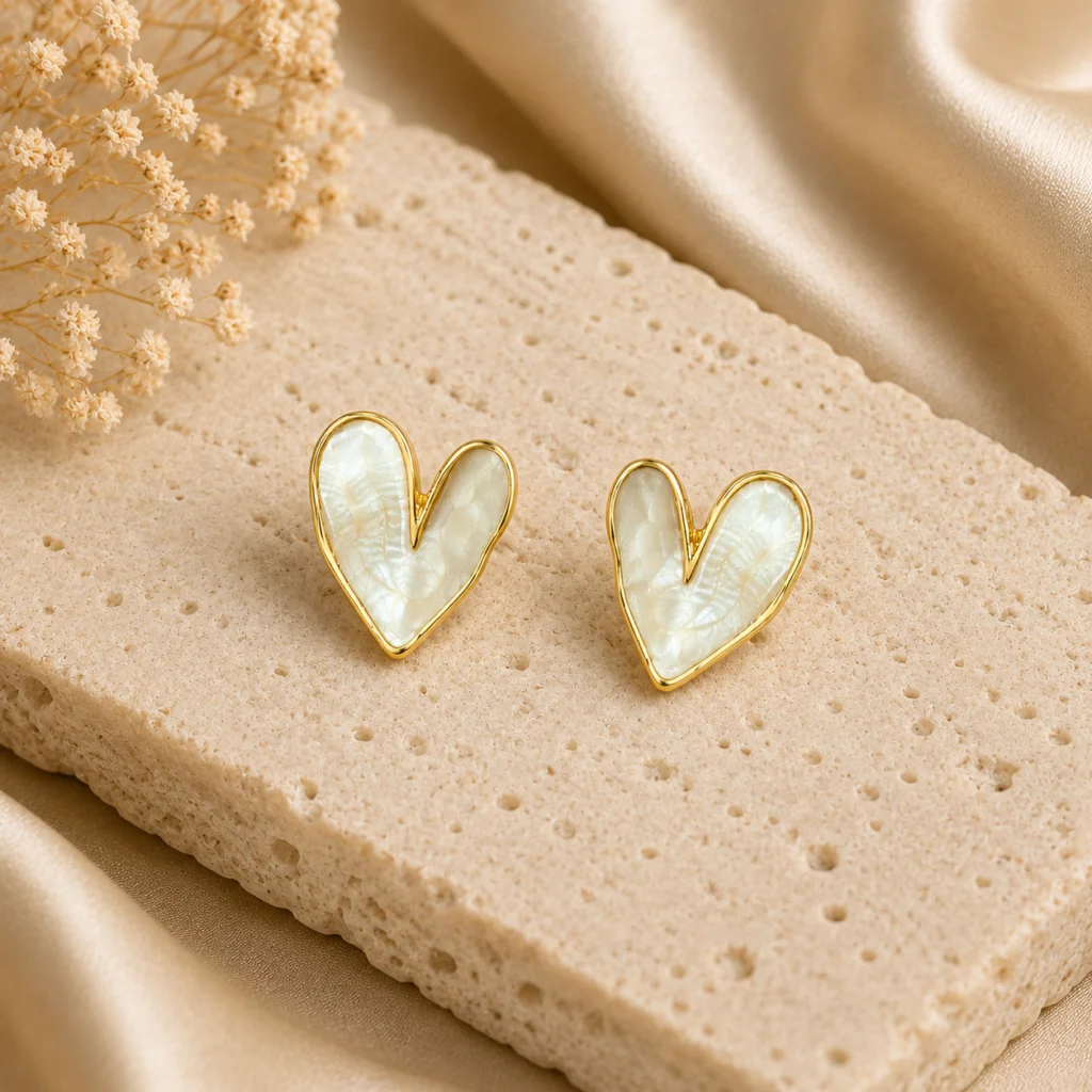 White Heart Stud Earrings for Women