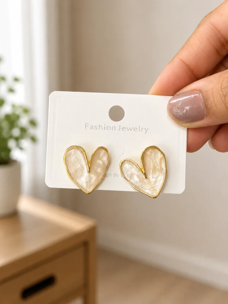 White Heart Stud Earrings for Women