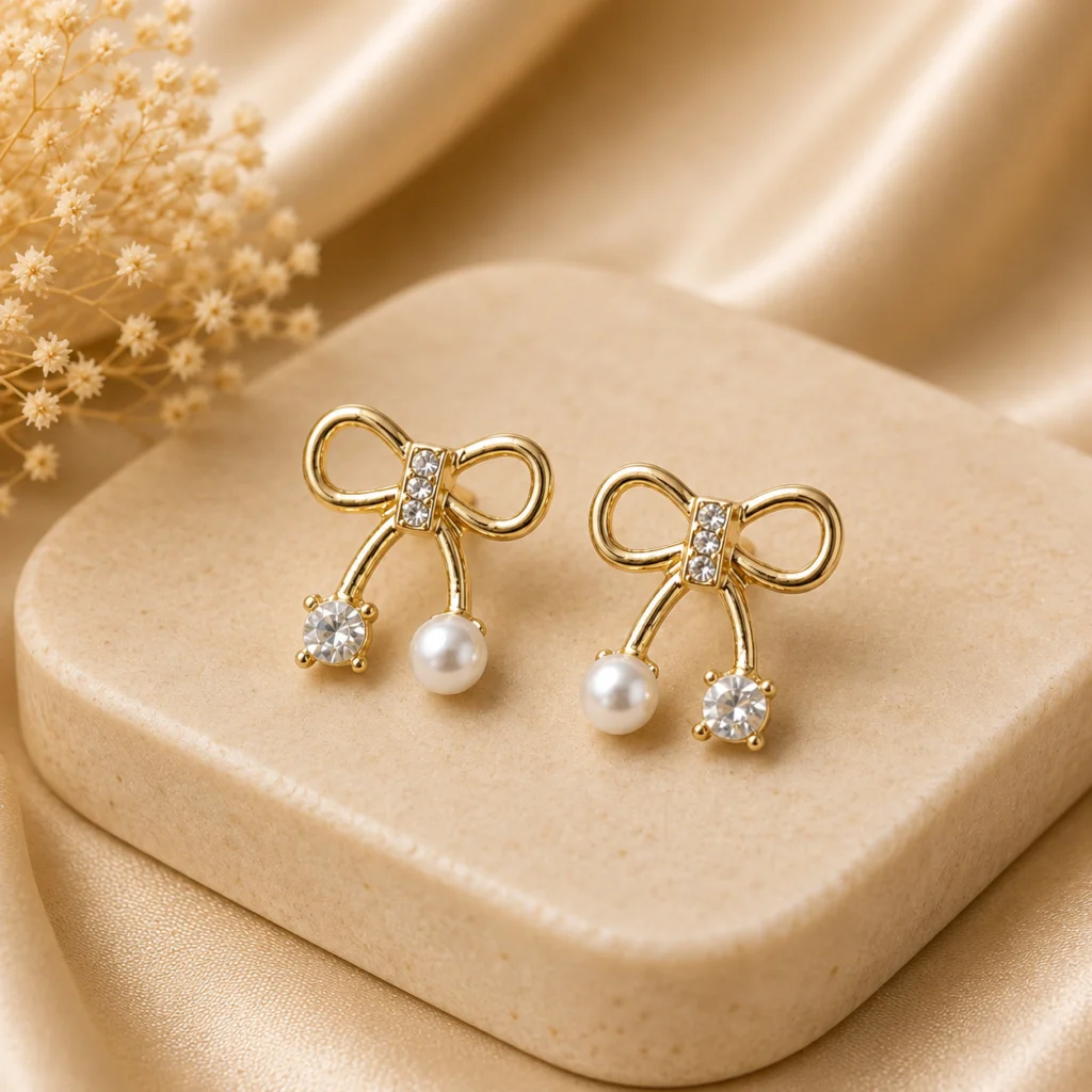 Bow Pearl Crystal Earrings for Women