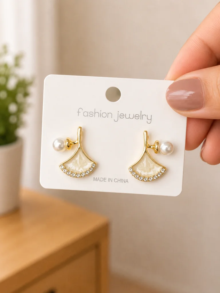 White Leaf Pearl Stud Earrings for Women