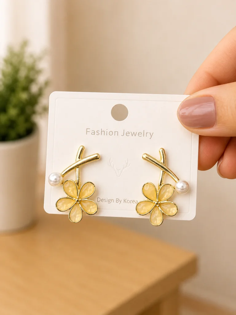 Yellow Flower Pearl Cross Earrings for Women