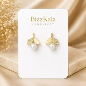 Yellow Leaf Pearl Drop Earrings for Women - Image 1