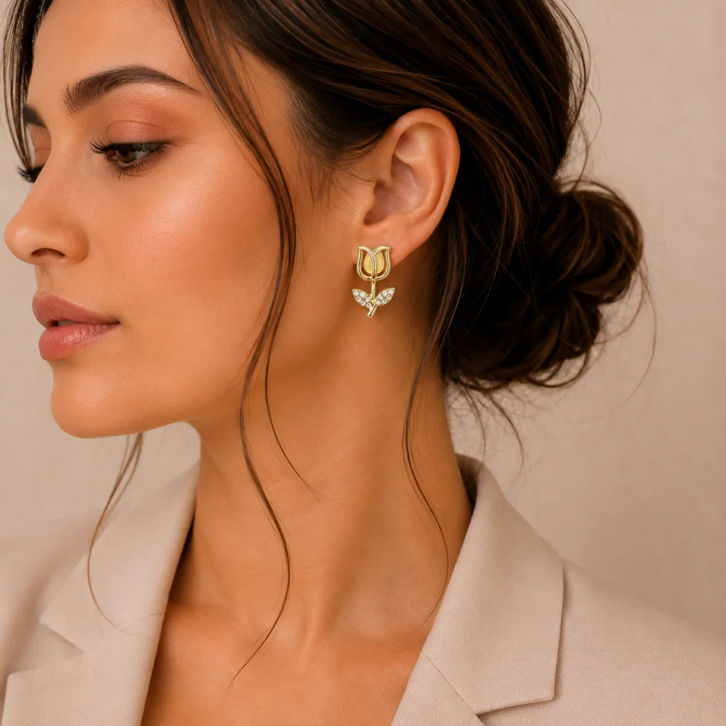 Yellow Tulip Stud Earrings for Women