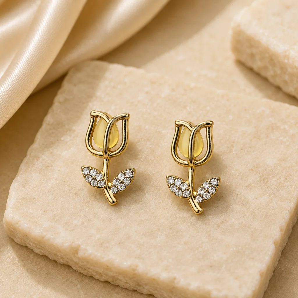 Yellow Tulip Stud Earrings for Women