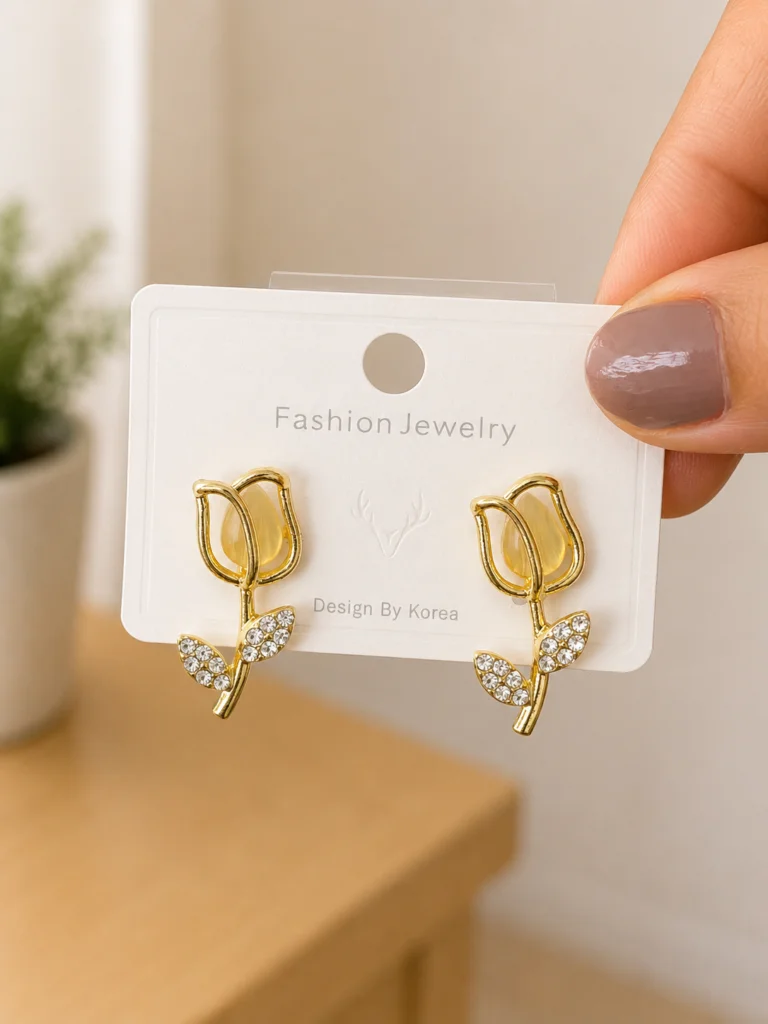 Yellow Tulip Stud Earrings for Women