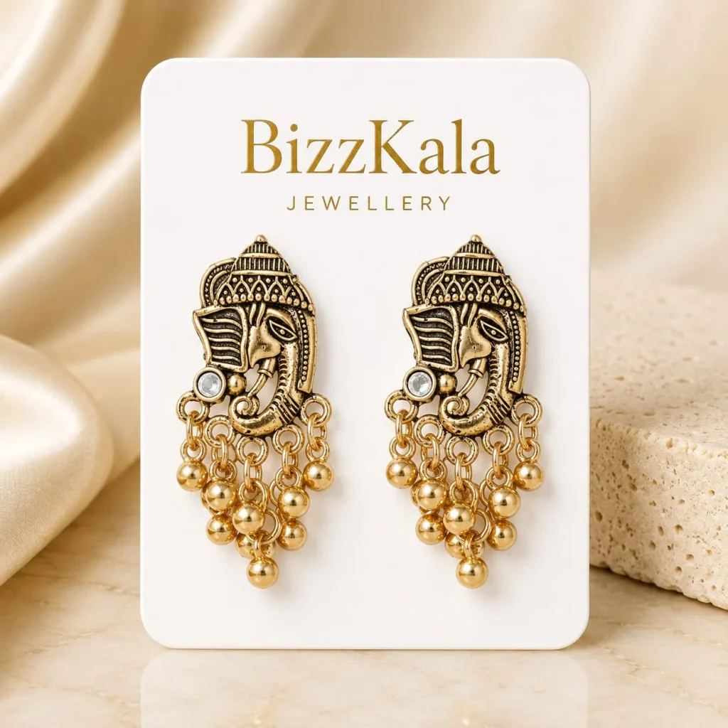 Antique Gold-Tone Ganesha Jhumka for Women
