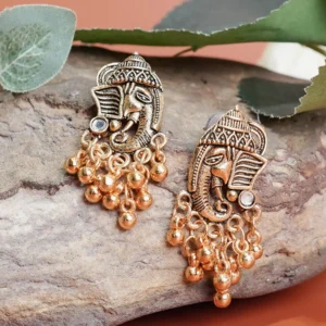 Antique Gold-Tone Ganesha Jhumka for Women - Image 3