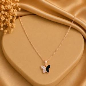 Black & Crystal Butterfly Pendant Necklace for Women - Image 1