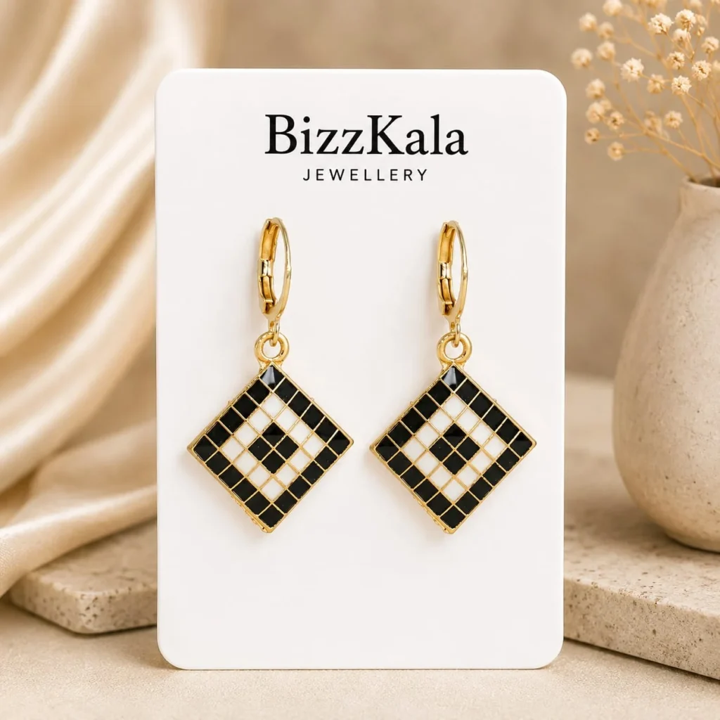 Black White Checkered Jhumka for Women