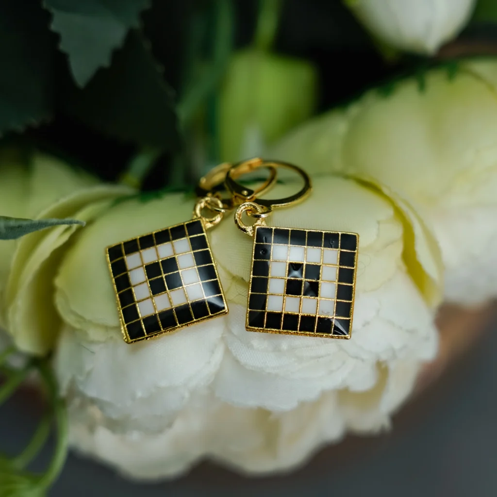 Black White Checkered Jhumka for Women