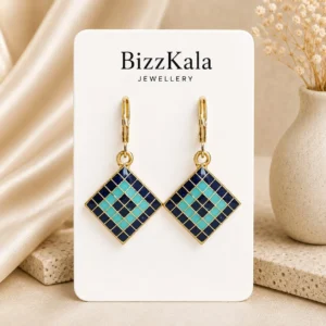 Blue Aqua Checkered Jhumka for Women - Image 1