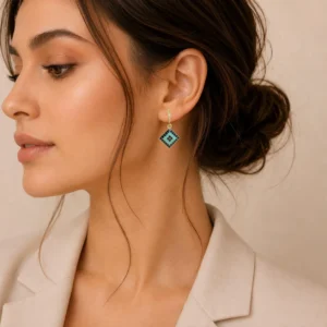 Blue Aqua Checkered Jhumka for Women - Image 2