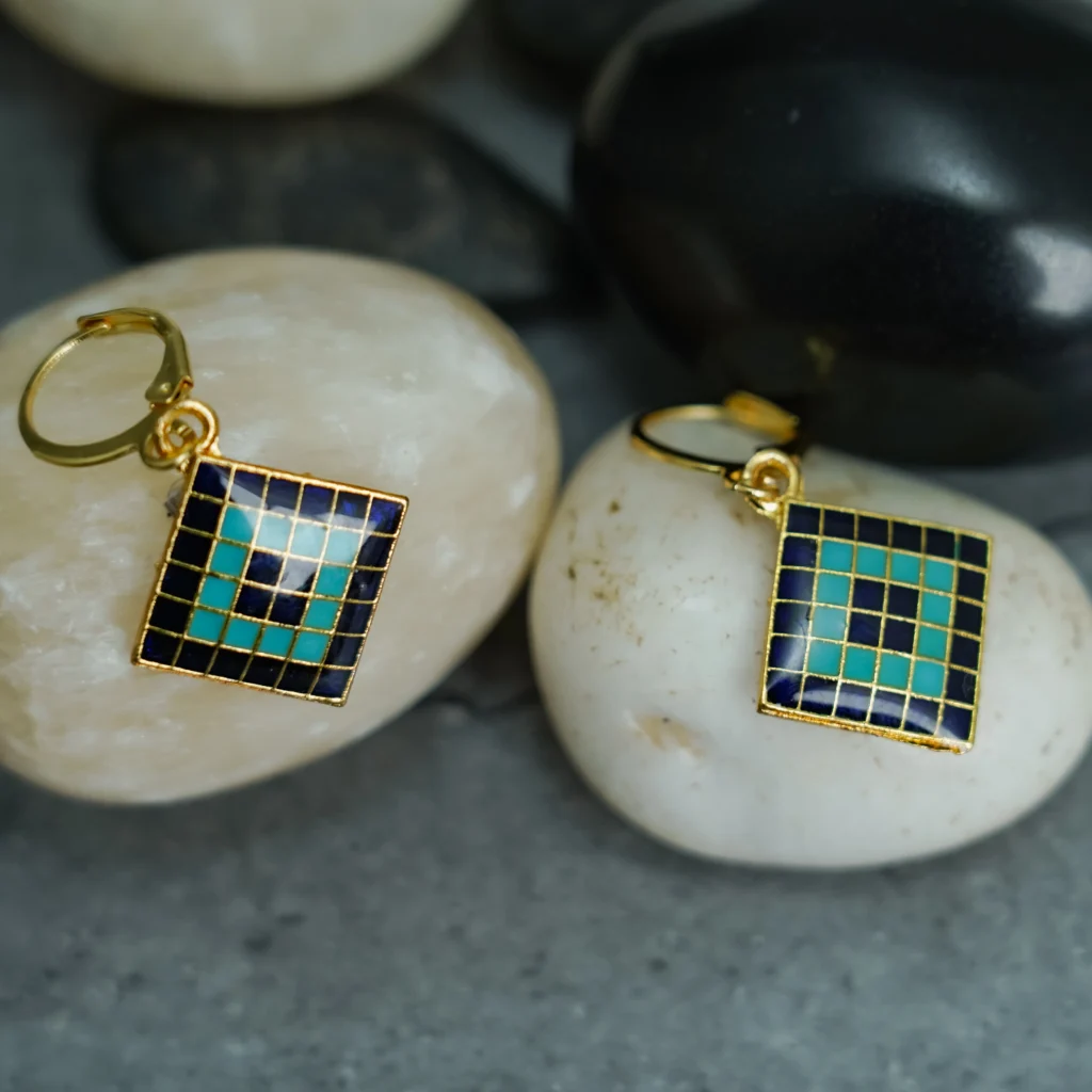Blue Aqua Checkered Jhumka for Women