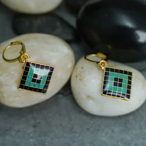 Blue Aqua Checkered Jhumka for Women - Image 3