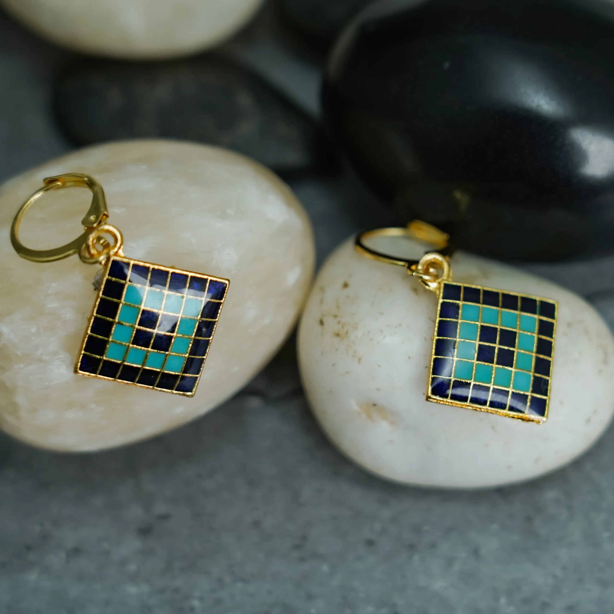 Blue Aqua Checkered Jhumka for Women - Image 3
