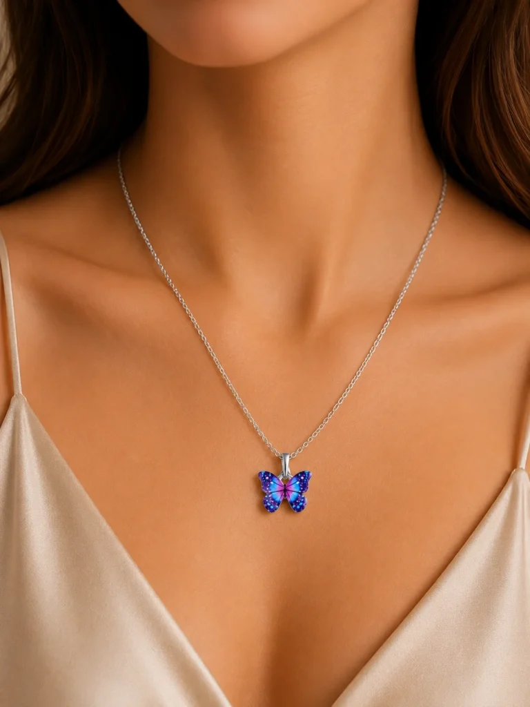Blue Butterfly Pendant Necklace for Women