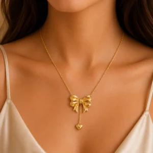 Bow Heart Drop Necklace for Women - Image 2