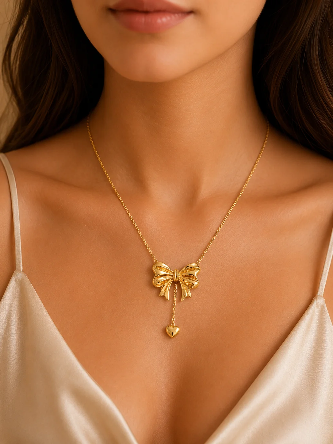 Bow Heart Drop Necklace for Women - Image 2