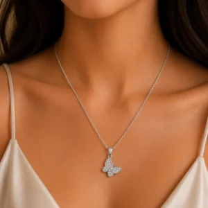 White Butterfly Crystal Pendant Necklace for Women - Image 2