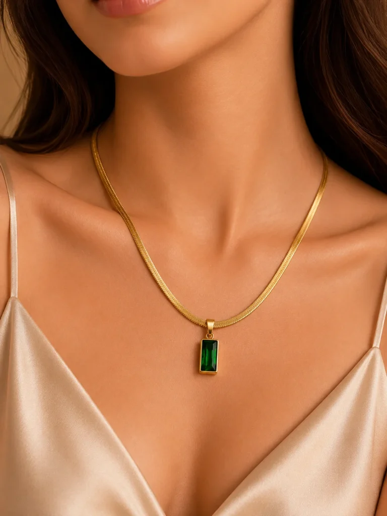 Emerald Green Crystal Pendant Necklace for Women
