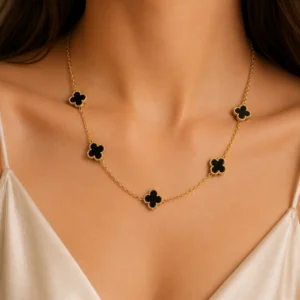 Gold-Tone Black Clover Charm Necklace for Women - Image 2