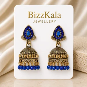 Gold-Tone Blue Stone Jhumka for Women - Image 1