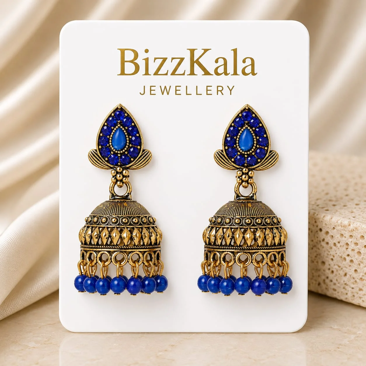 Gold-Tone Blue Stone Jhumka for Women - Image 1