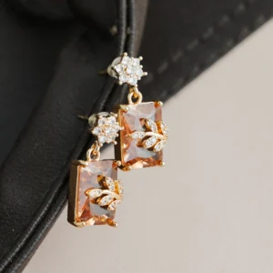 Gold-Tone Champagne Stone Crystal Leaf Jhumka for Women - Image 3