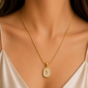 Gold-Tone Floral Pearl Pendant Necklace for Women - Image 2