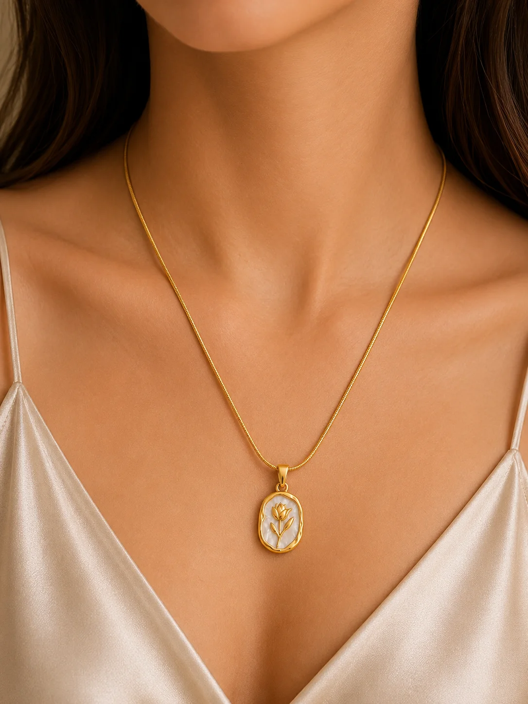 Gold-Tone Floral Pearl Pendant Necklace for Women - Image 2