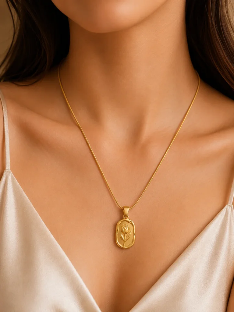 Gold-Tone Floral Pendant Necklace for Women