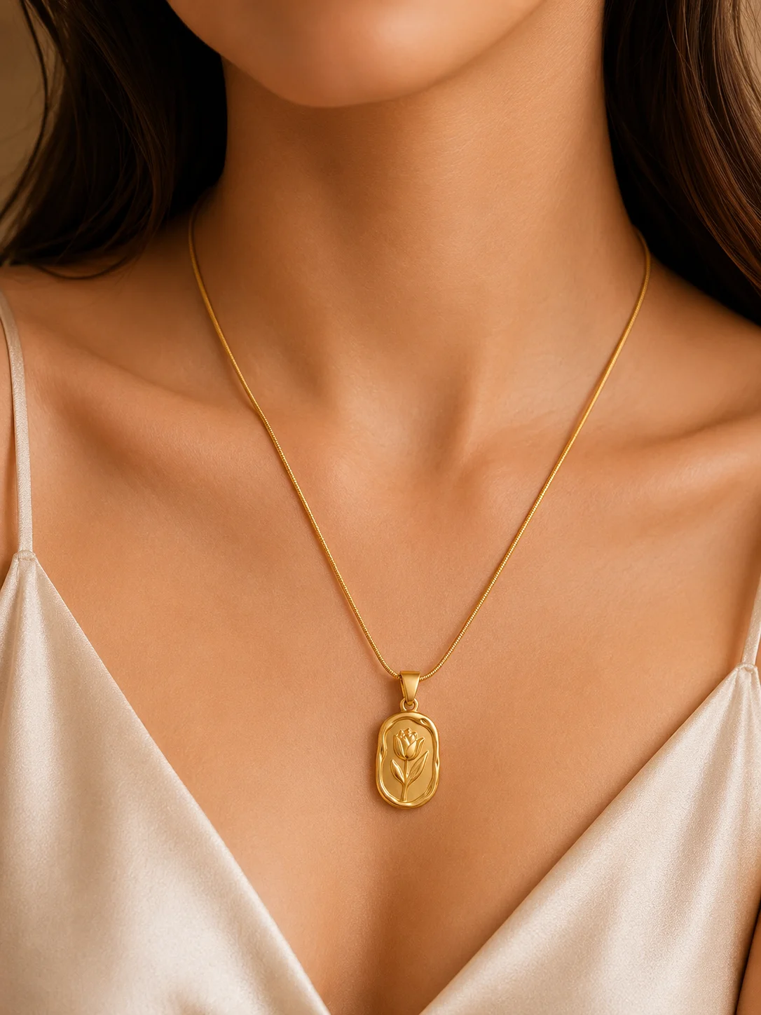 Gold-Tone Floral Pendant Necklace for Women - Image 2