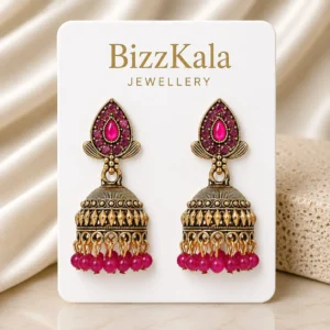 Gold-Tone Pink Stone Jhumka for Women - Image 1